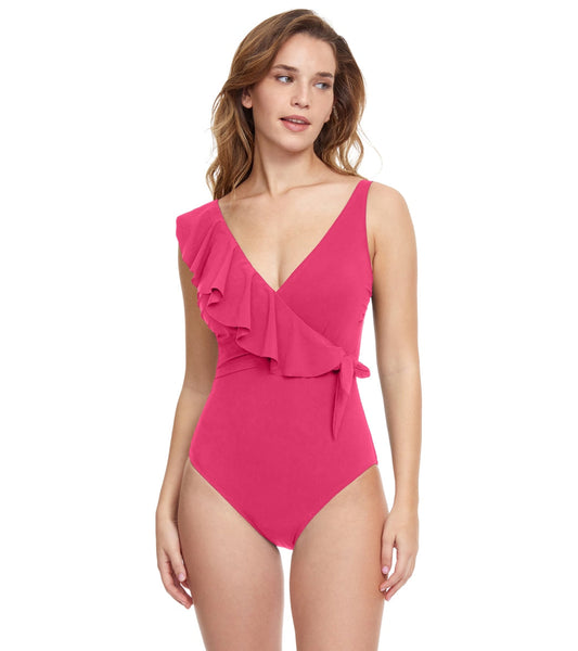 Profile by Gottex Women's Tutti Frutti Ruffle Surplice Tie Side One Piece Swimsuit