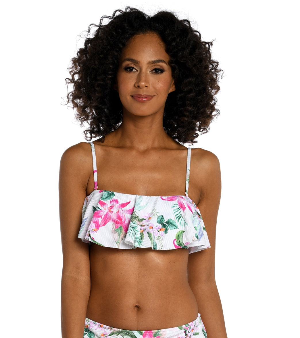 La Blanca Women's Mystic Palms Bandeau Ruffle Bikini Top