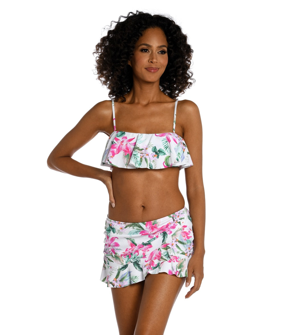 La Blanca Women's Mystic Palms Bandeau Ruffle Bikini Top