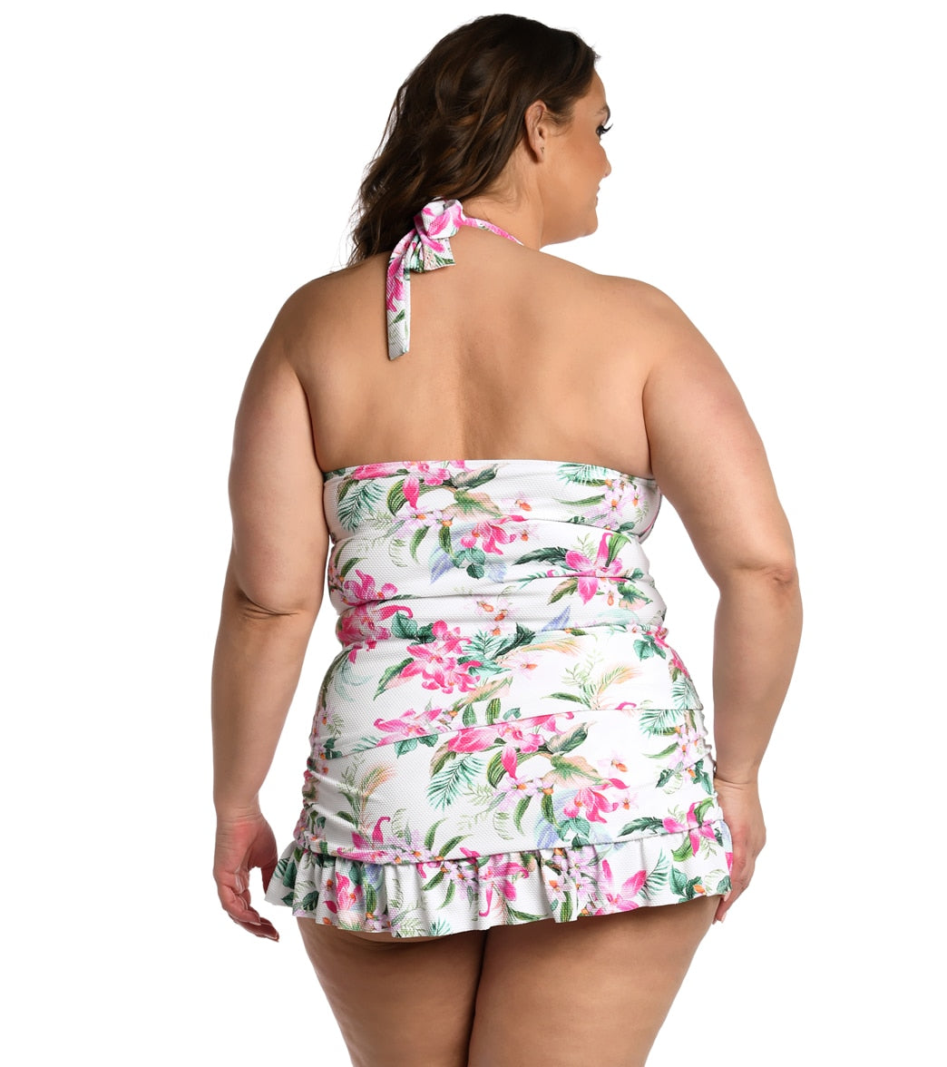 La Blanca Women's Plus Mystic Palms Halter Tankini Top