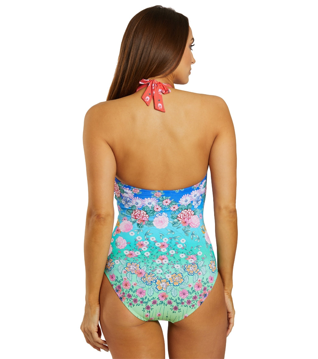 Johnny Was Women's Color Blast Twist Keyhole One Piece Swimsuit