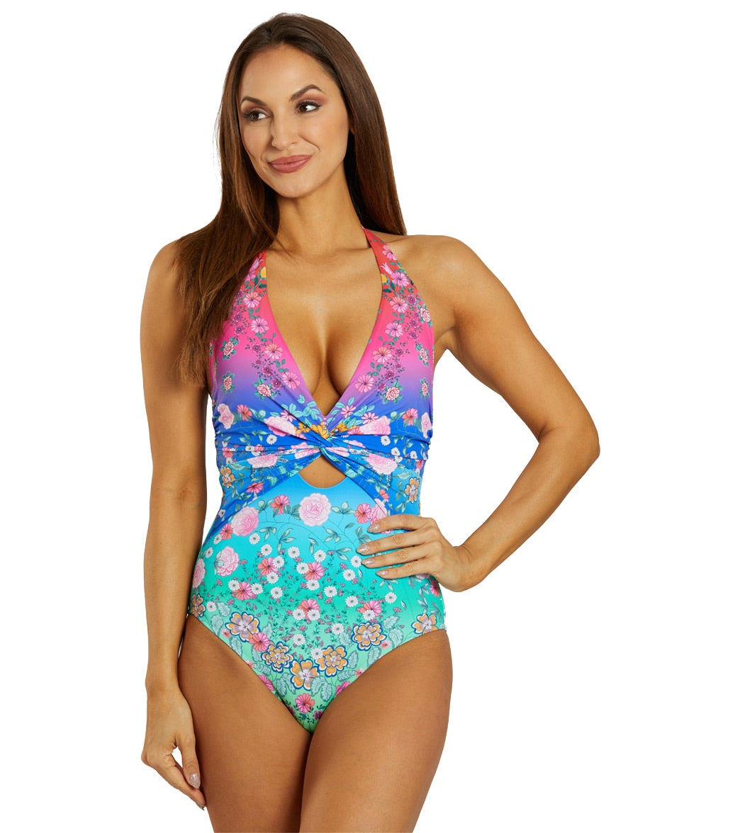 Johnny Was Women's Color Blast Twist Keyhole One Piece Swimsuit
