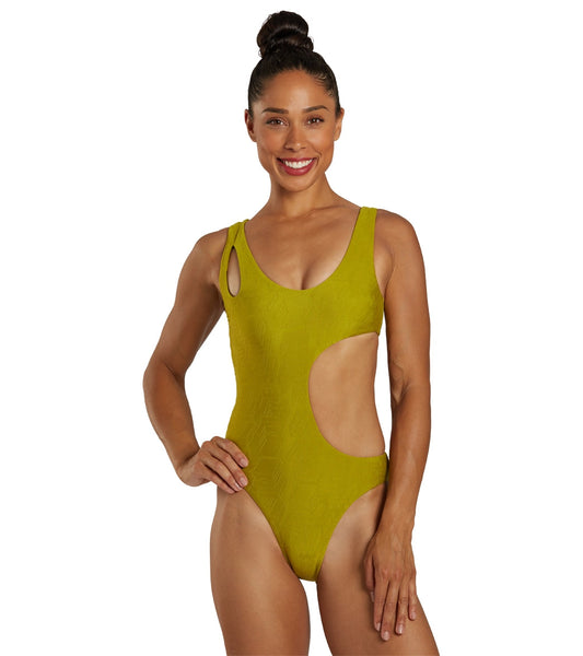 Nike Women's Block Texture Cut-Out One Piece Swimsuit