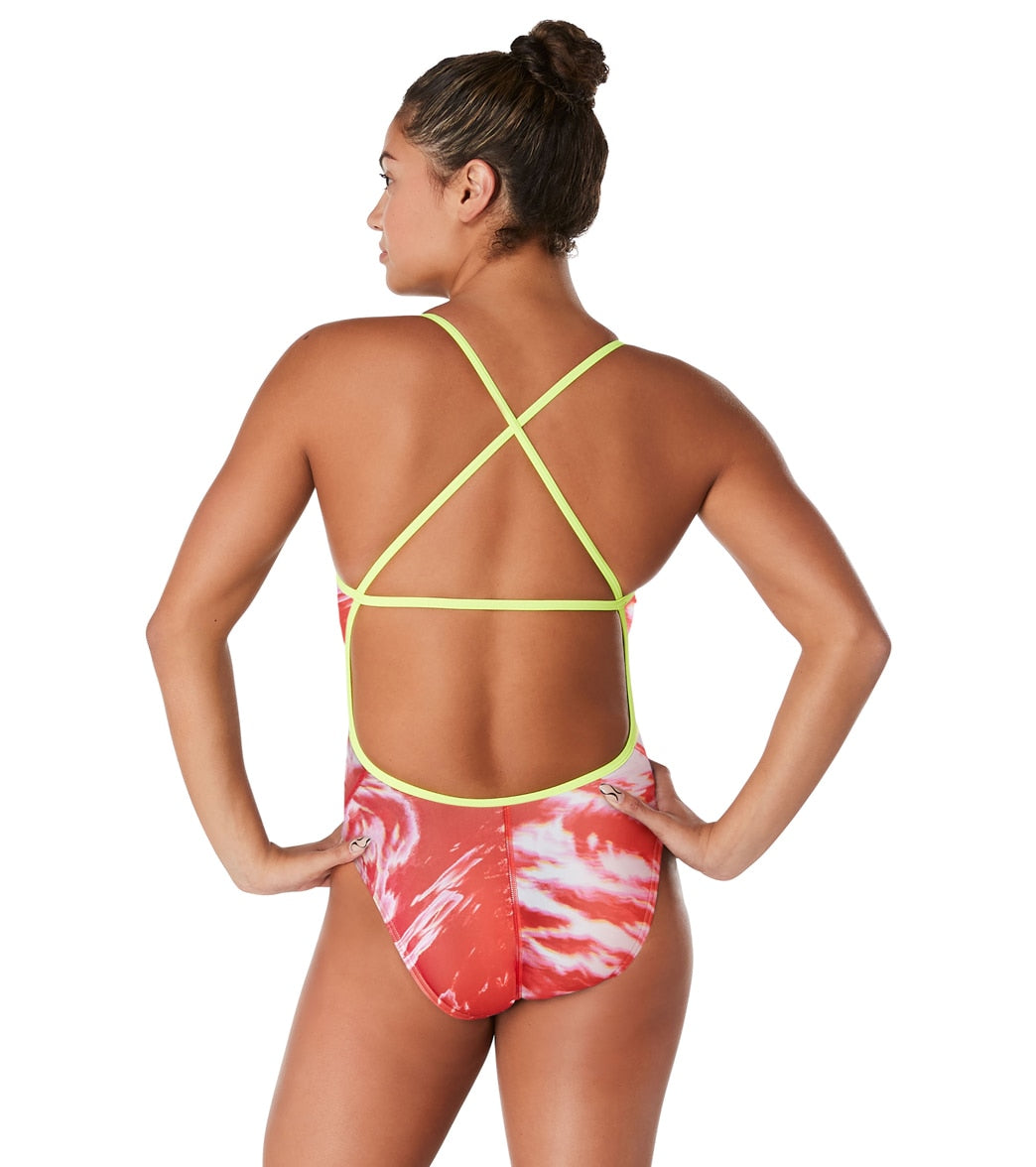 Speedo Women's Cyclone Swirl Crossback One Piece Swimsuit