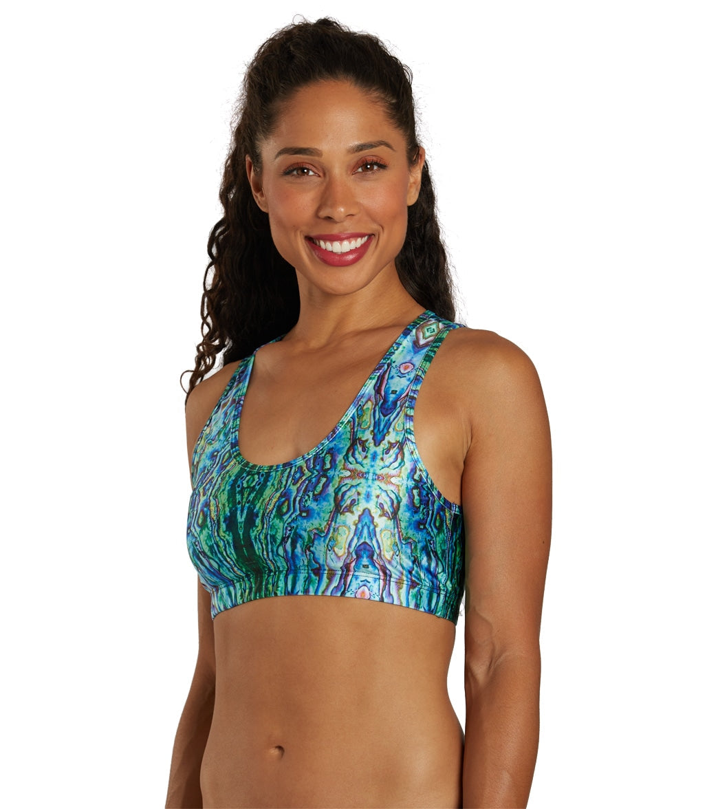 SlipIns Women's Green Abalone Crop Bikini Top