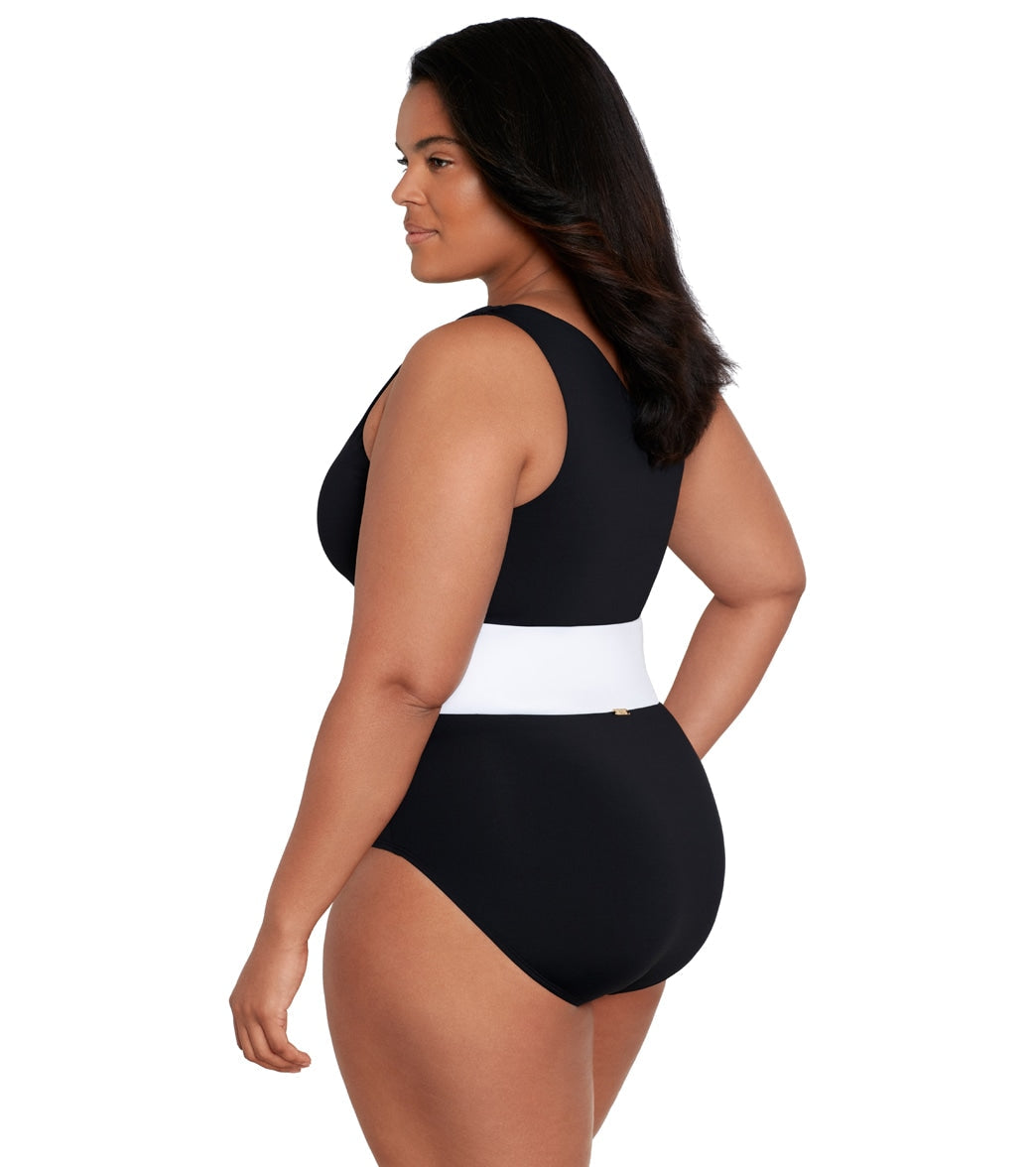 Lauren Ralph Lauren Women's Plus Size Bel Air Cut Out One Shoulder One Piece Swimsuit