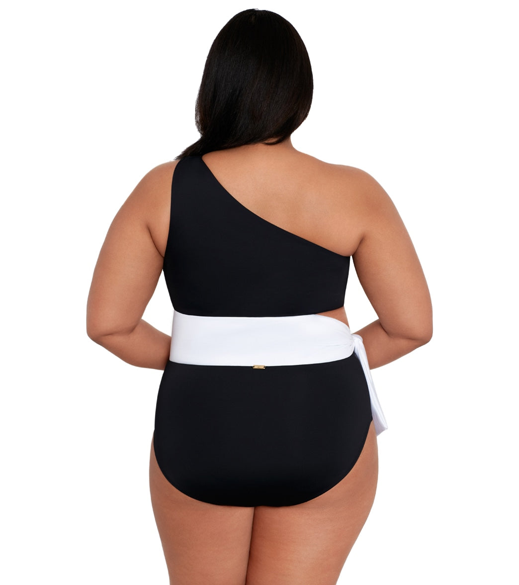 Lauren Ralph Lauren Women's Plus Size Bel Air Cut Out One Shoulder One Piece Swimsuit
