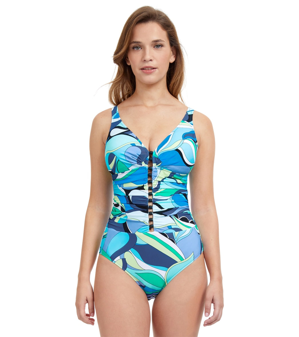 Profile by Gottex Women's Retro Love V Neck One Piece Swimsuit (D-Cup)