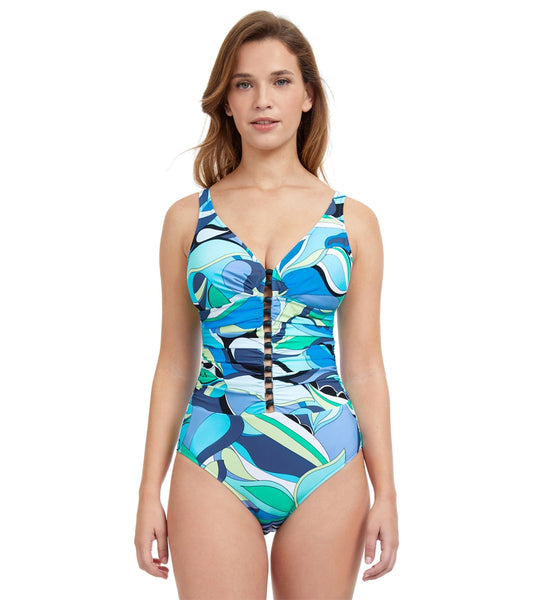 Profile by Gottex Women's Retro Love V Neck One Piece Swimsuit (D-Cup)
