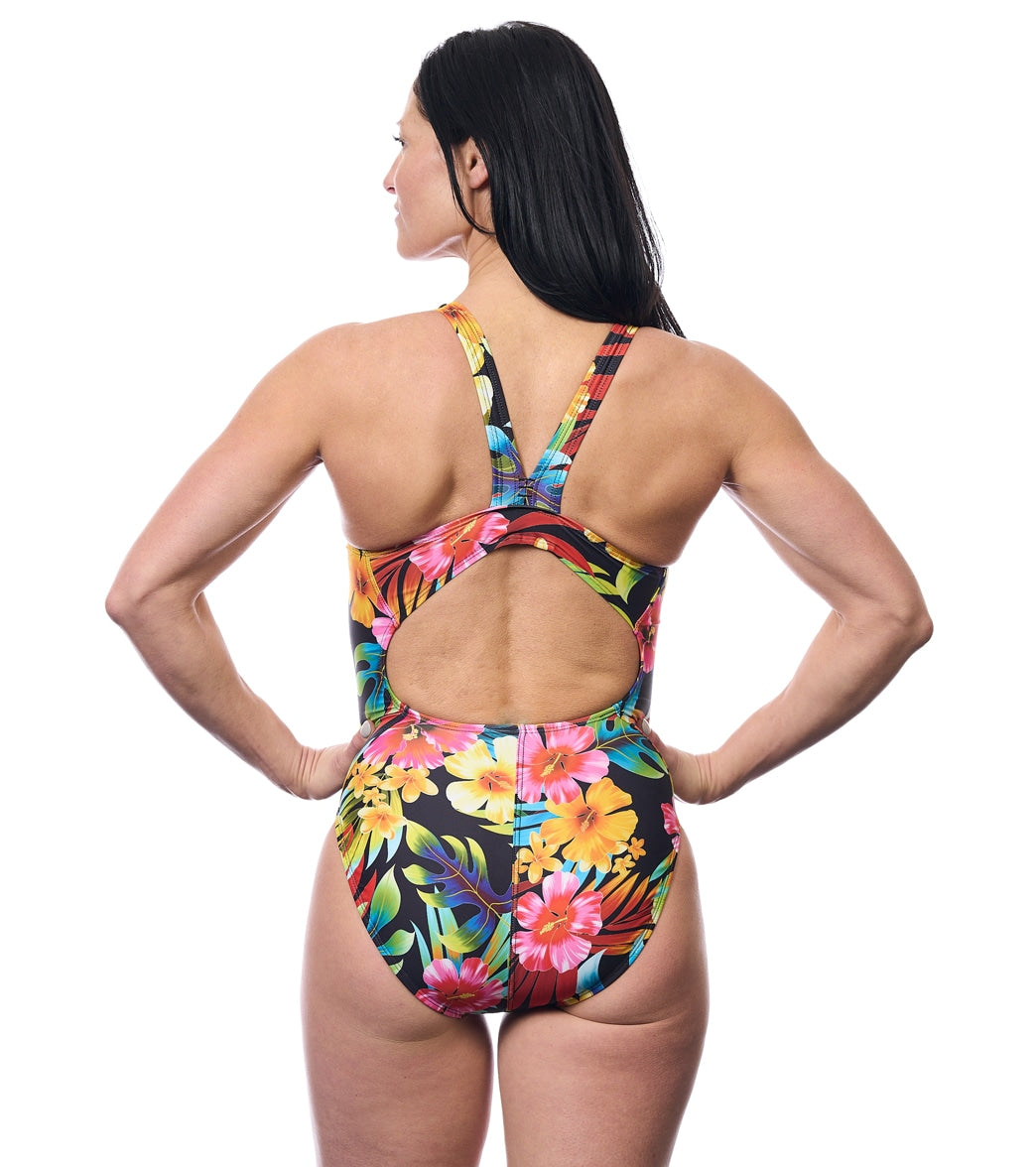 EQ Swimwear Women's Tropical Hawaiian Harmony Extra Long Torso One Piece Swimsuit
