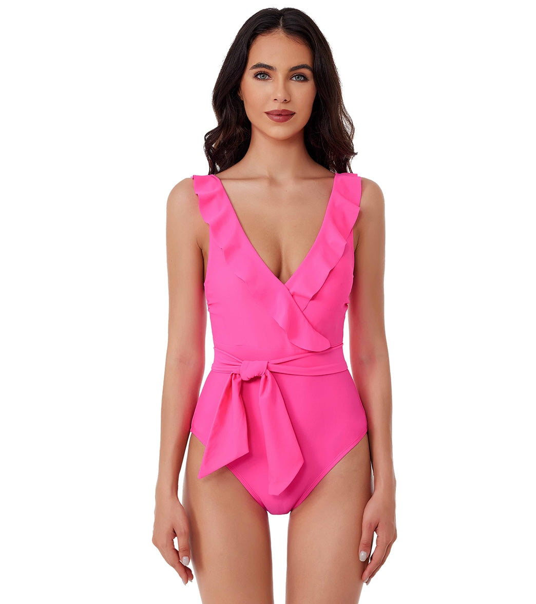 BCA by Rebecca Virtue Women's Ruffle Romance Neck One Piece Swimsuit