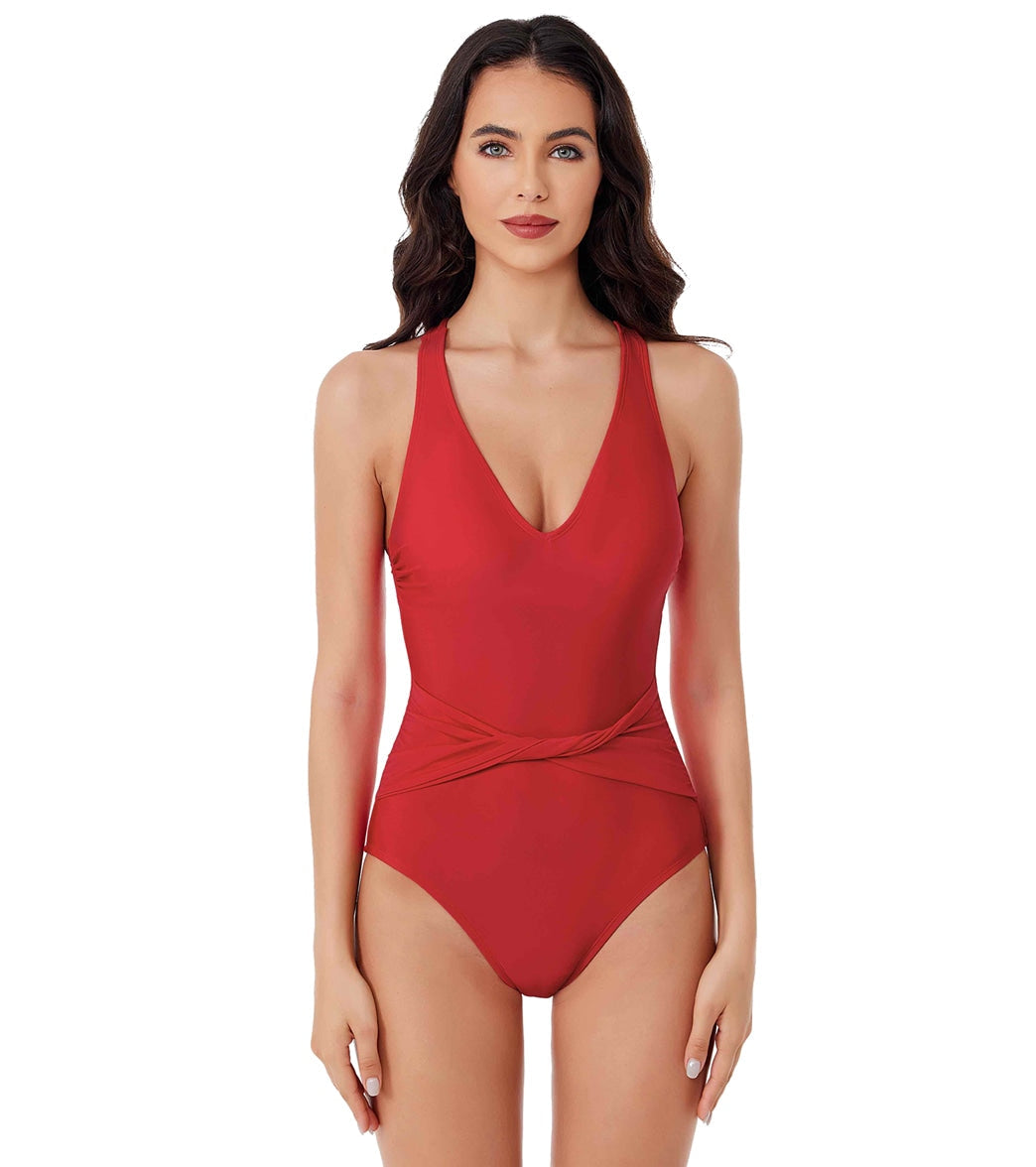 BCA by Rebecca Virtue Women's Twist Waist Belt One Piece Swimsuit