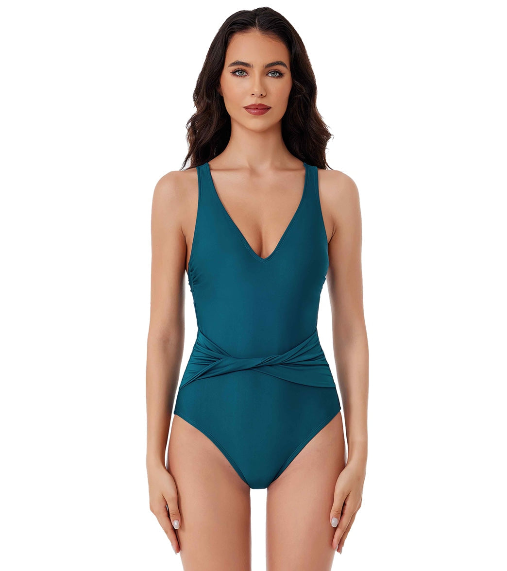BCA by Rebecca Virtue Women's Twist Waist Belt One Piece Swimsuit
