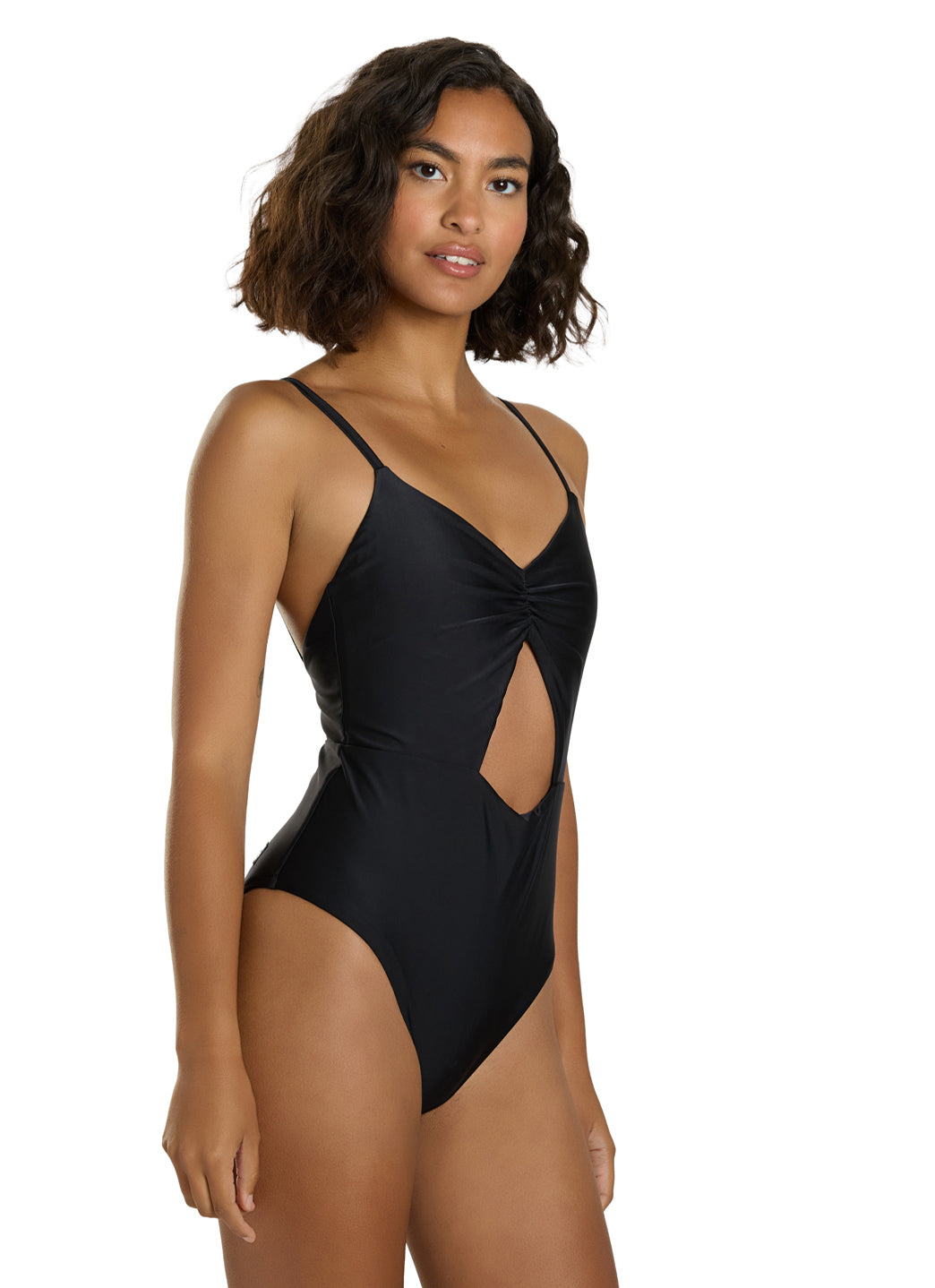 JOLYN Women's Ariana Solid Front Keyhole Adjustable Strap One Piece Swimsuit