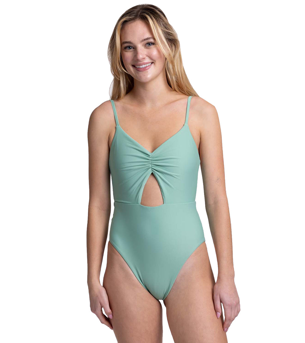 JOLYN Women's Ariana Solid Front Keyhole Adjustable Strap One Piece Swimsuit