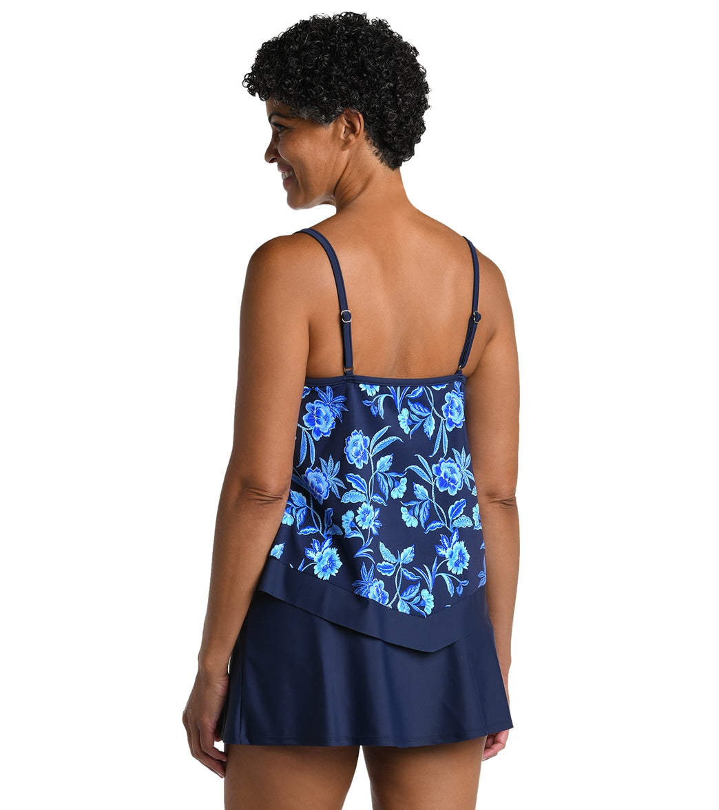 Maxine Women's Shibori Vines Flutter Tankini Top
