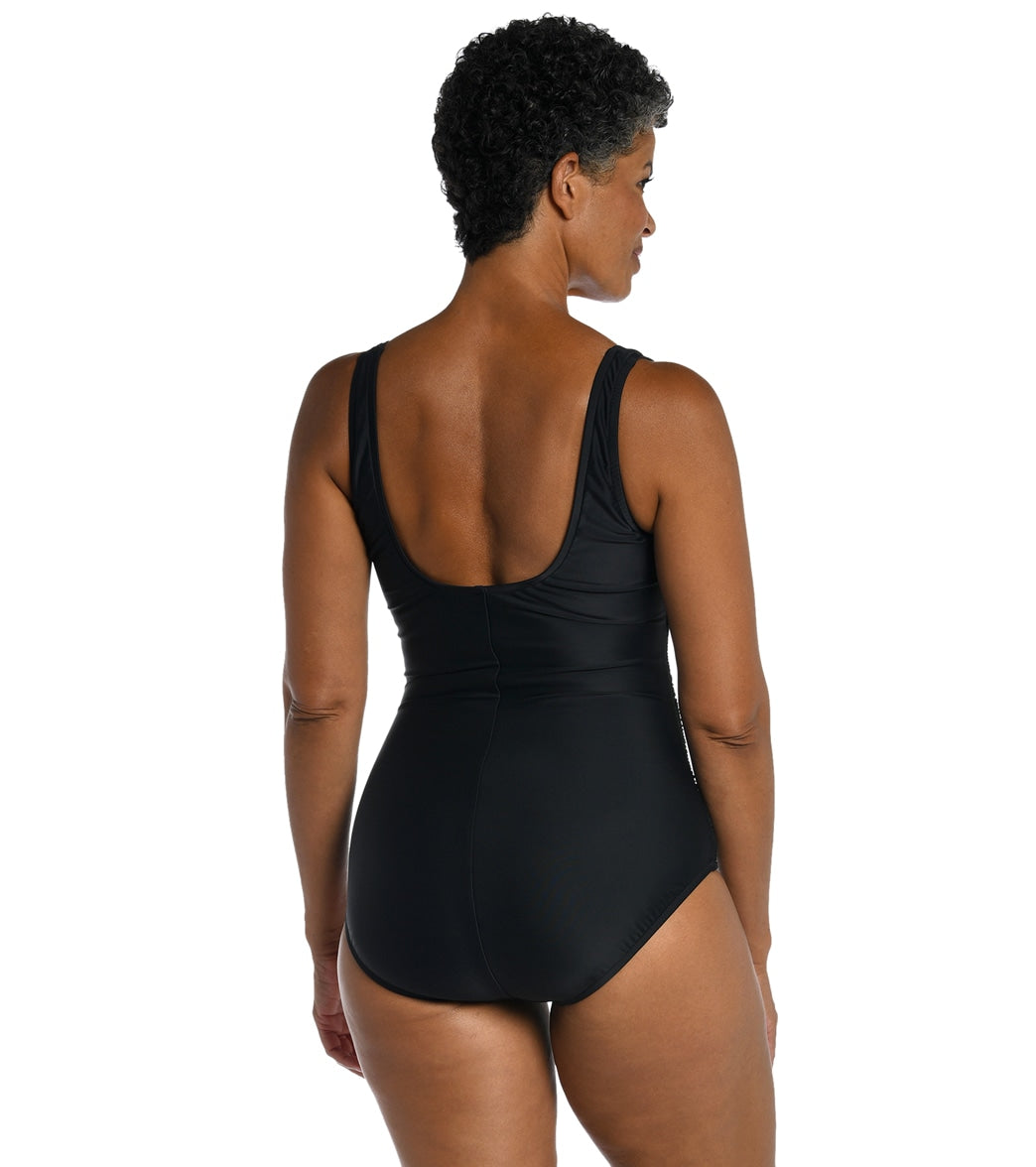 Maxine Women's Solid Over The Shoulder One Piece Swimsuit