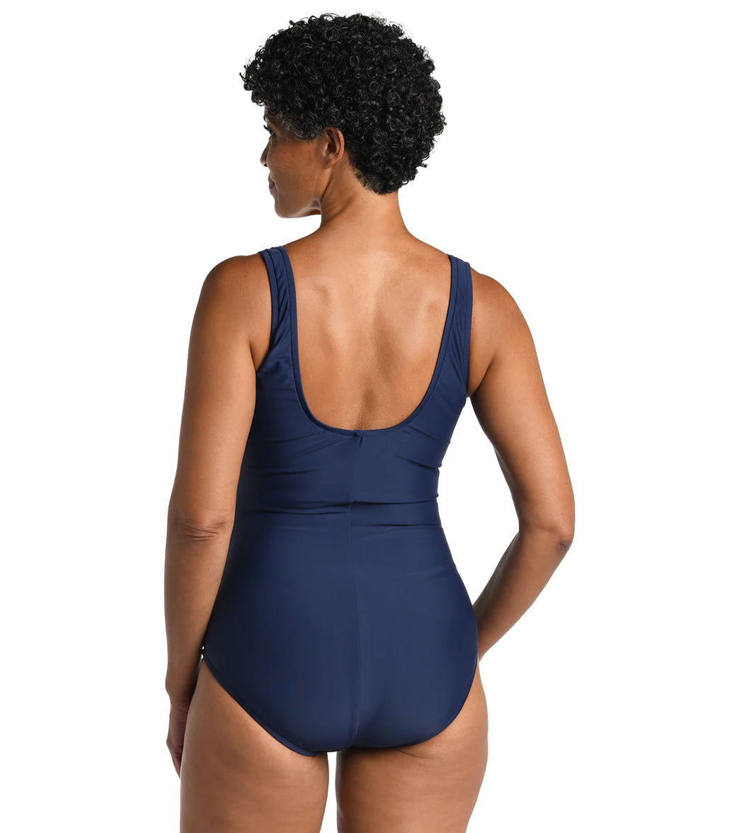 Maxine Women's Solid Over The Shoulder One Piece Swimsuit