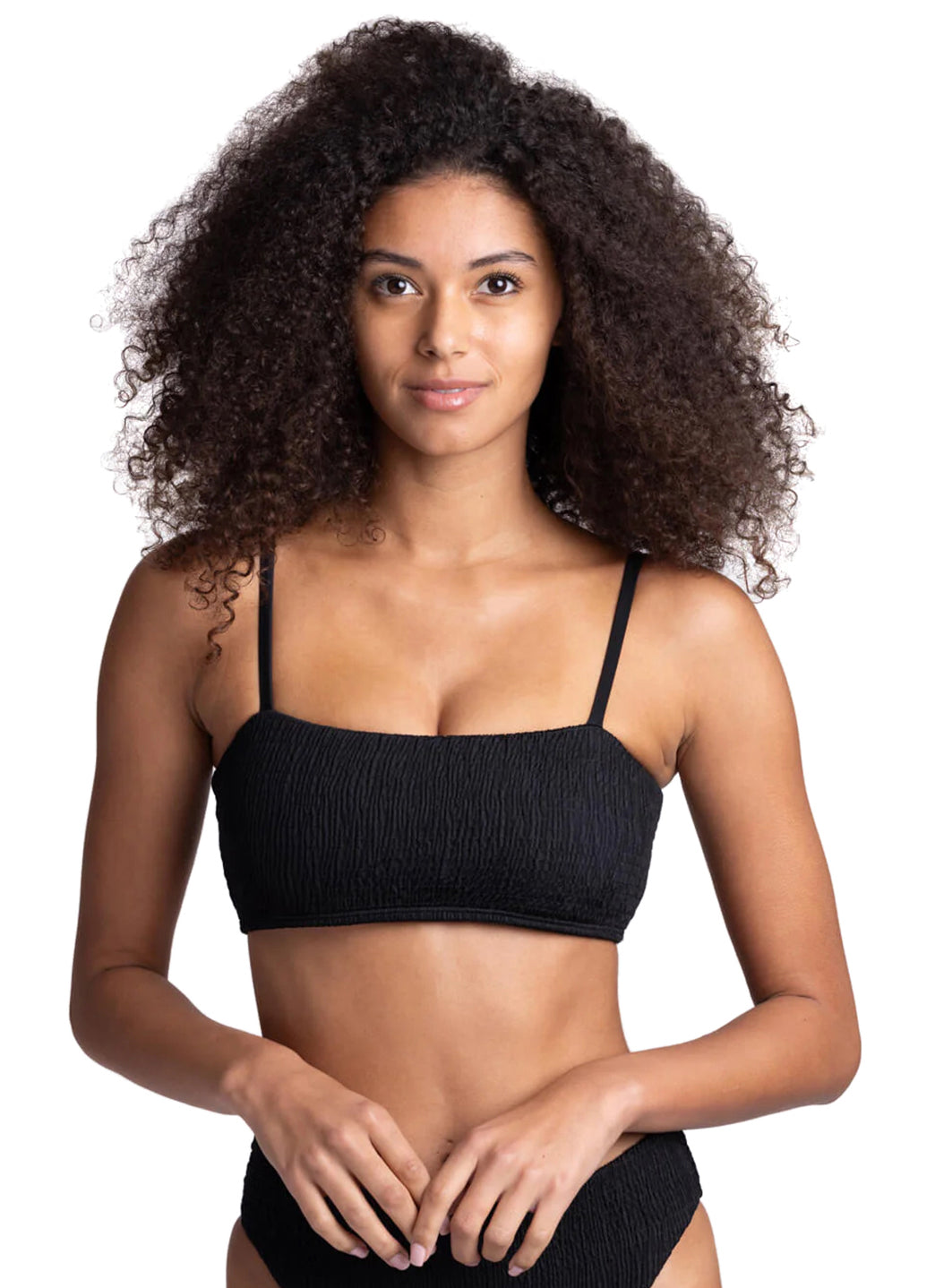 JOLYN Women's Eva Solid Smocked Bandeau Adjustable Bikini Top