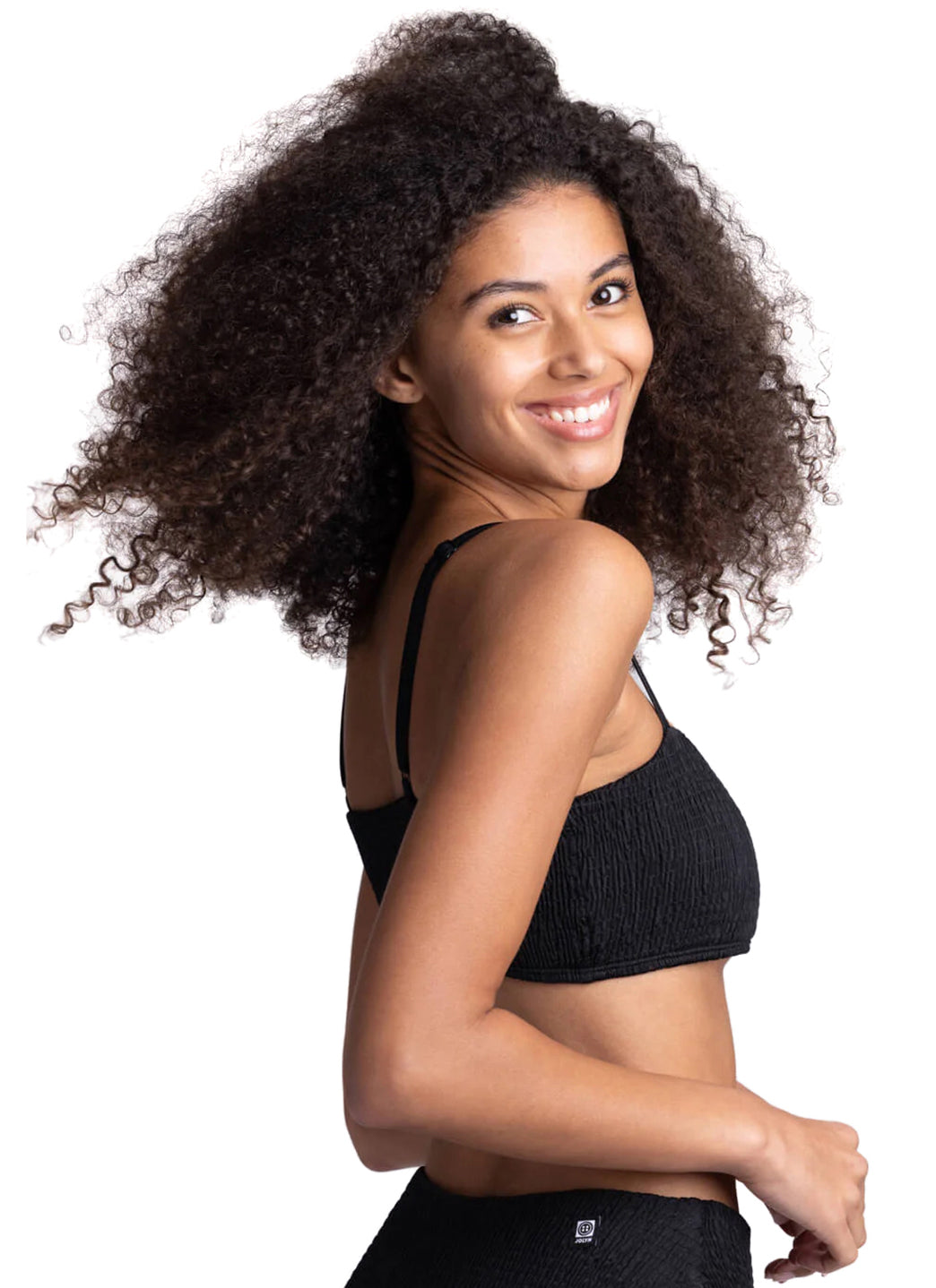 JOLYN Women's Eva Solid Smocked Bandeau Adjustable Bikini Top