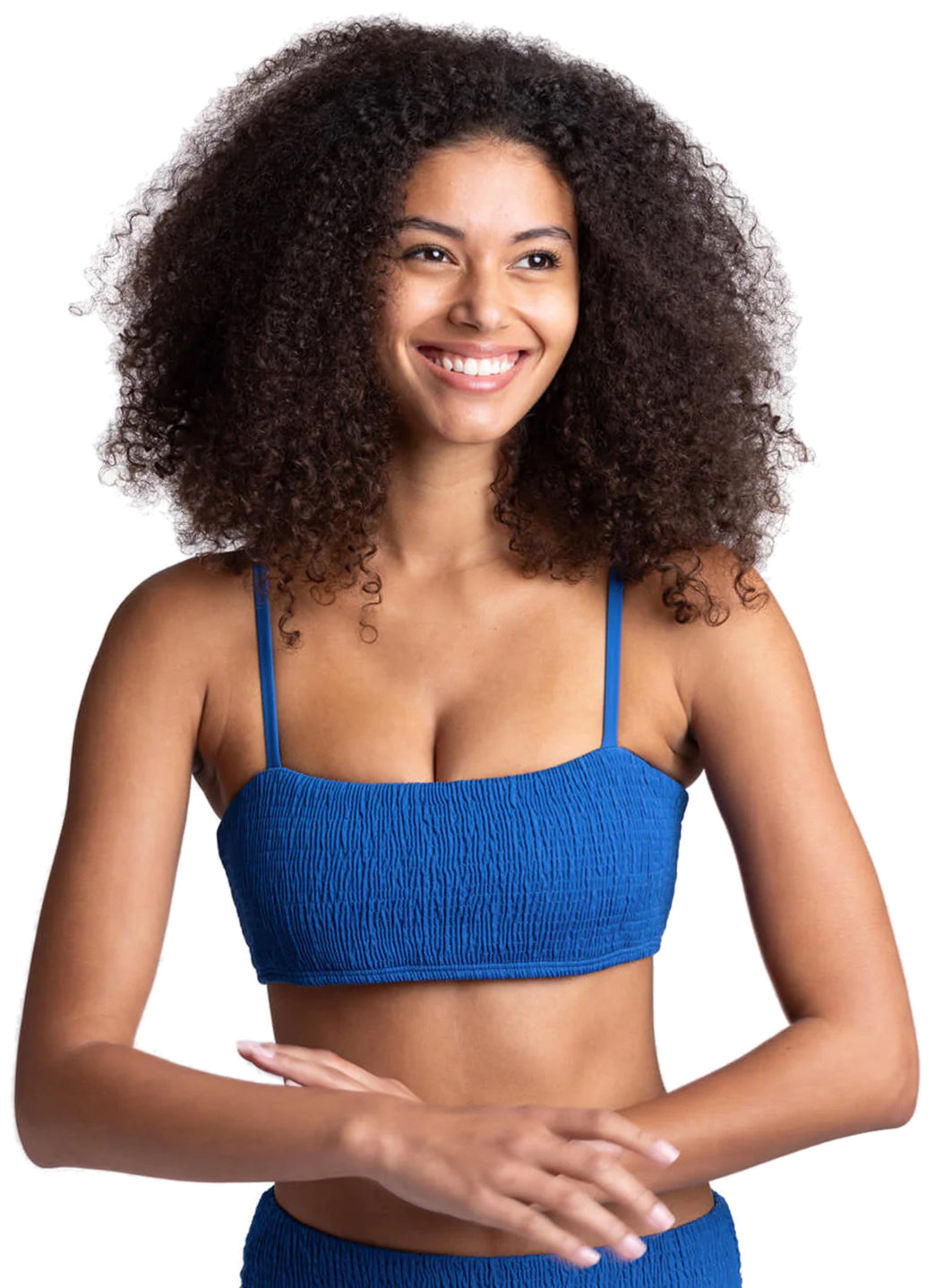 JOLYN Women's Eva Solid Smocked Bandeau Adjustable Bikini Top