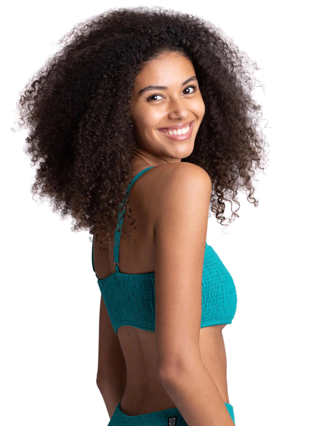 JOLYN Women's Eva Solid Smocked Bandeau Adjustable Bikini Top