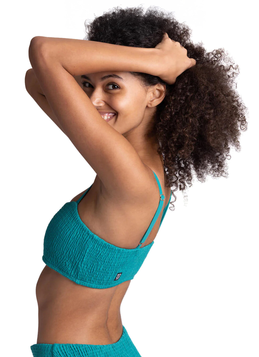 JOLYN Women's Eva Solid Smocked Bandeau Adjustable Bikini Top