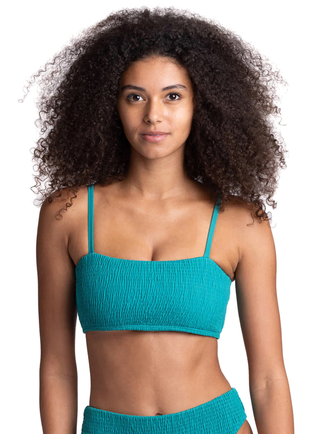 JOLYN Women's Eva Solid Smocked Bandeau Adjustable Bikini Top