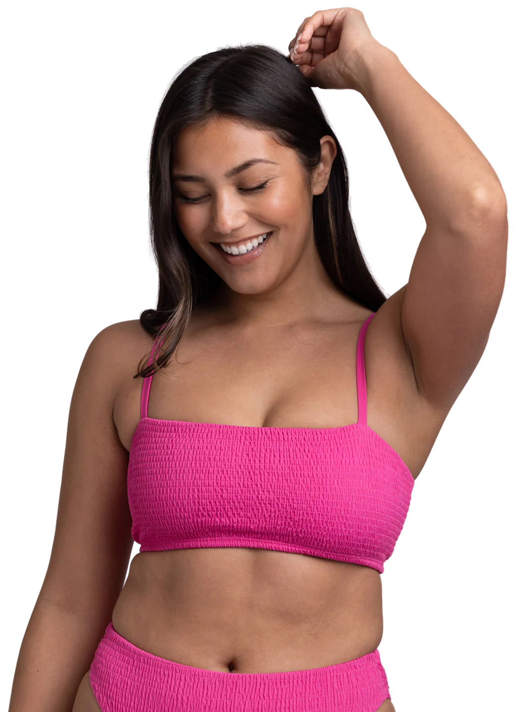 JOLYN Women's Eva Solid Smocked Bandeau Adjustable Bikini Top