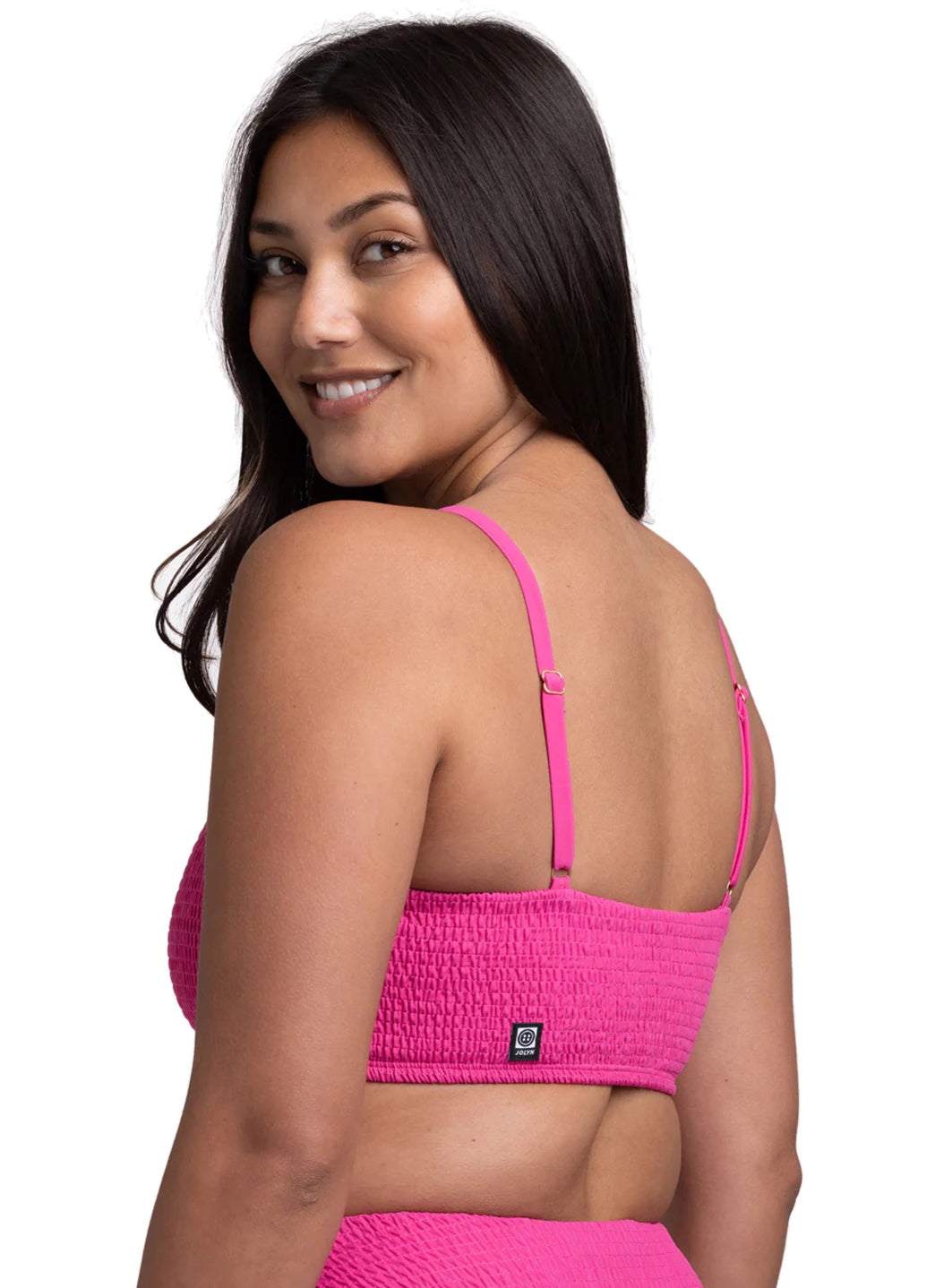 JOLYN Women's Eva Solid Smocked Bandeau Adjustable Bikini Top