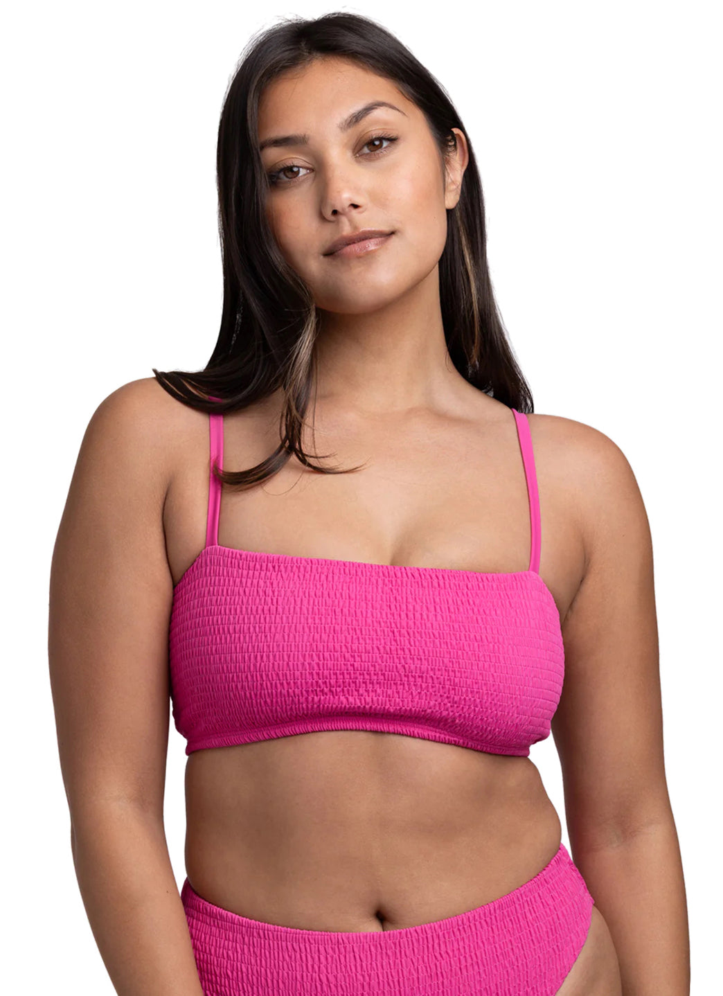 JOLYN Women's Eva Solid Smocked Bandeau Adjustable Bikini Top