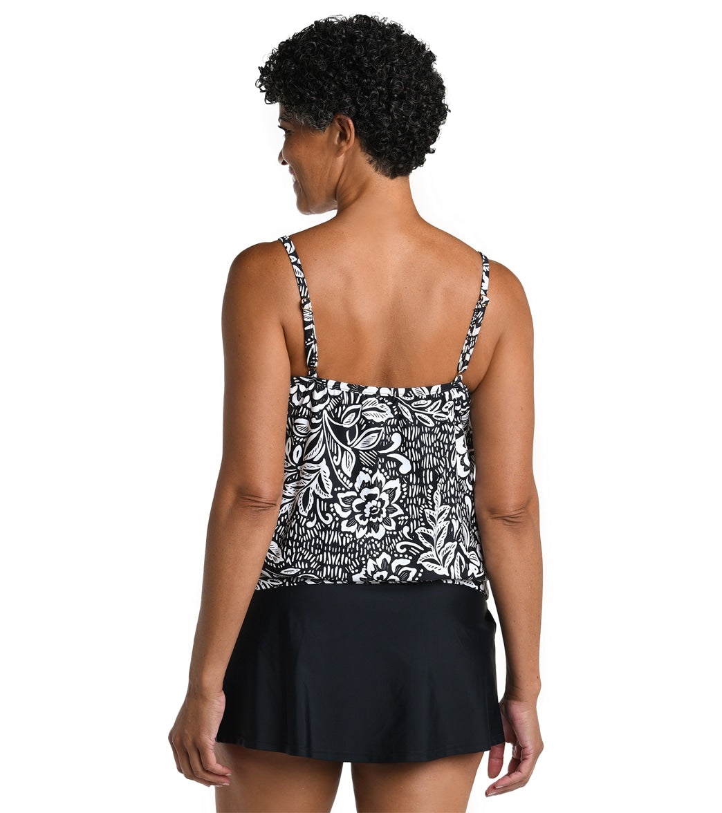 Maxine Women's Tahitian Trible Floral Blouson Tankini Top