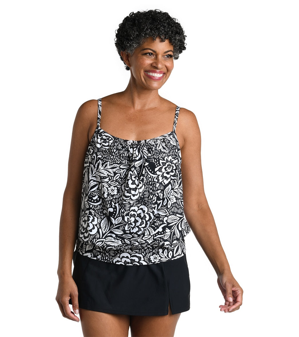 Maxine Women's Tahitian Trible Floral Blouson Tankini Top