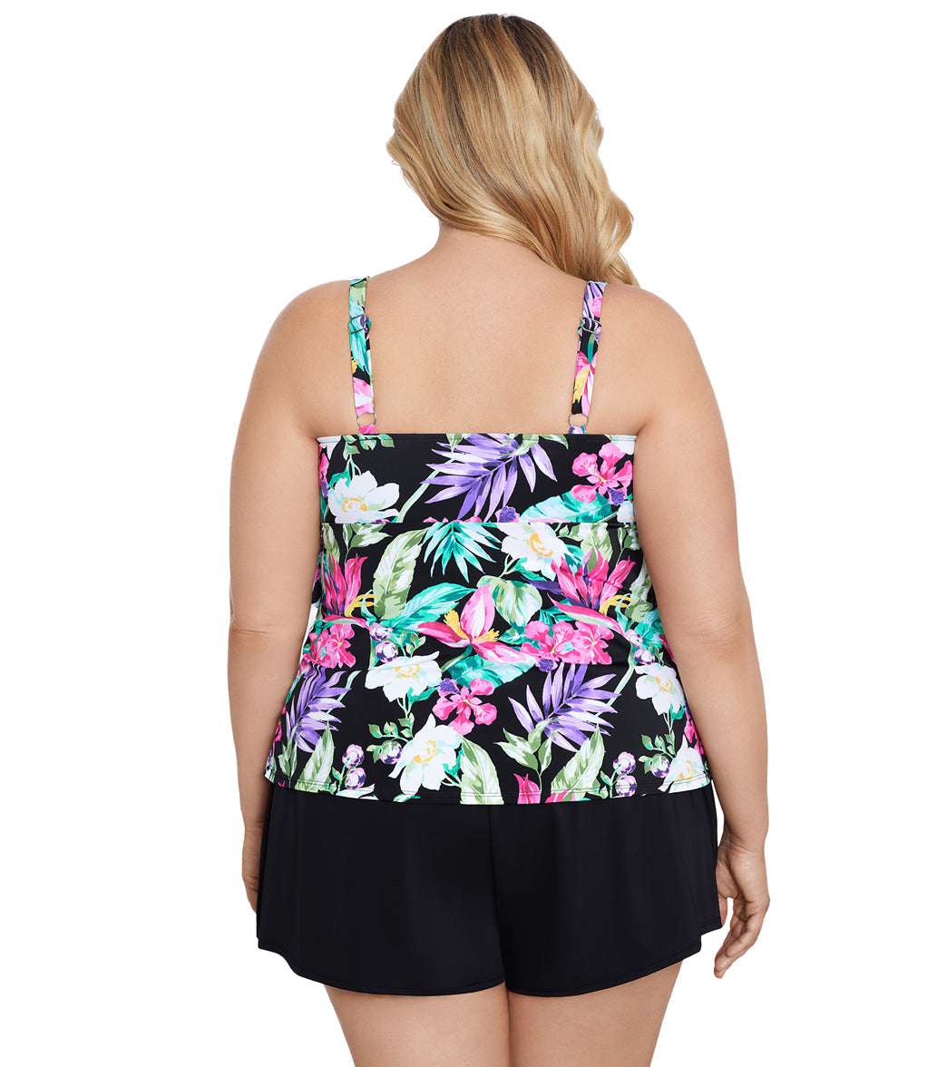 Shape Solver By Penbrooke Women's Plus Mystic Tropic Triple Tier Tankini Top
