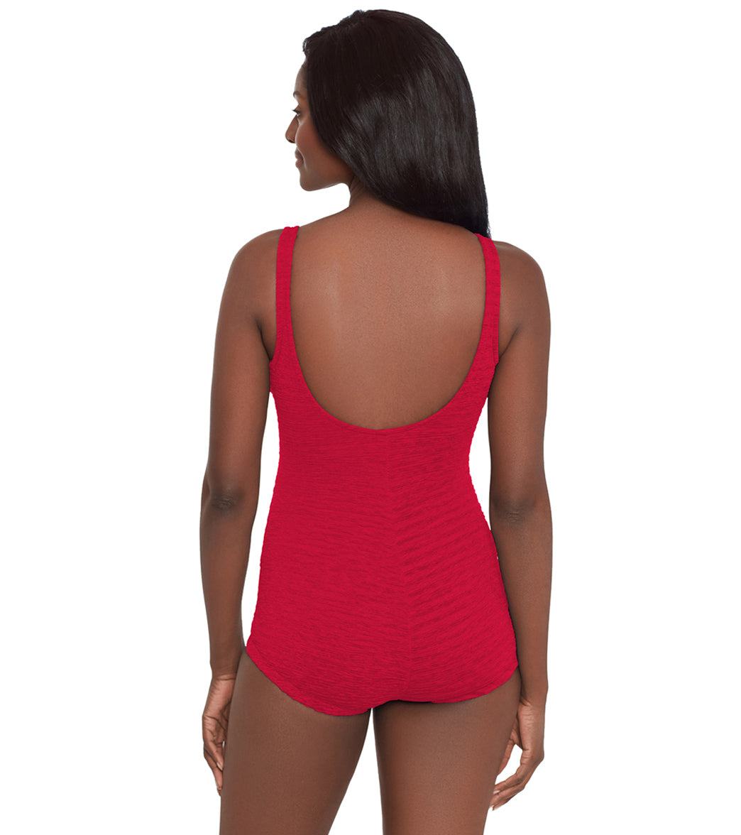 Krinkle by Penbrooke Women's Krinkle Chlorine Resistant Shirred Front Girl Leg One Piece Swimsuit