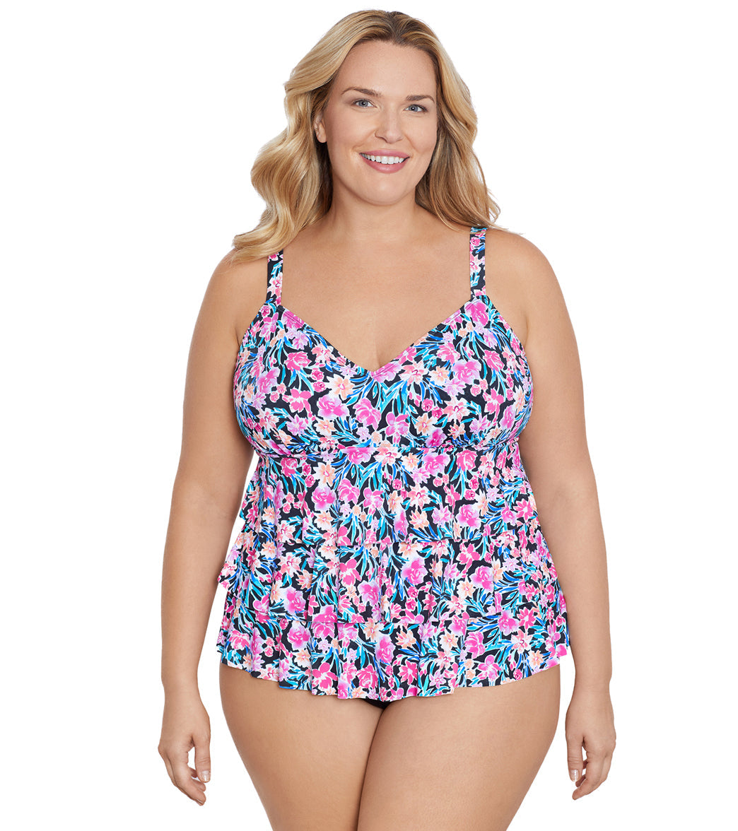 Shape Solver By Penbrooke Women's Plus Florentine Fauxkini One Piece Swimsuit