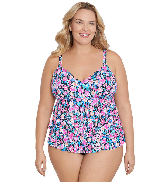 Shape Solver By Penbrooke Women's Plus Florentine Fauxkini One Piece Swimsuit