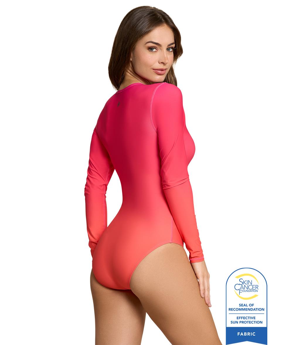Jantzen x BloqUV Women's Flowers of the Sun Whoopie Zip Front Long Sleeve One Piece Swimsuit