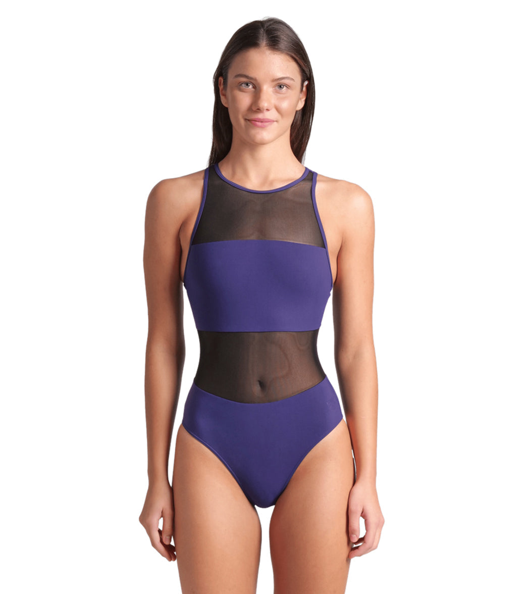 Arena Women's Mesh Panels Vent Back One Piece Swimsuit