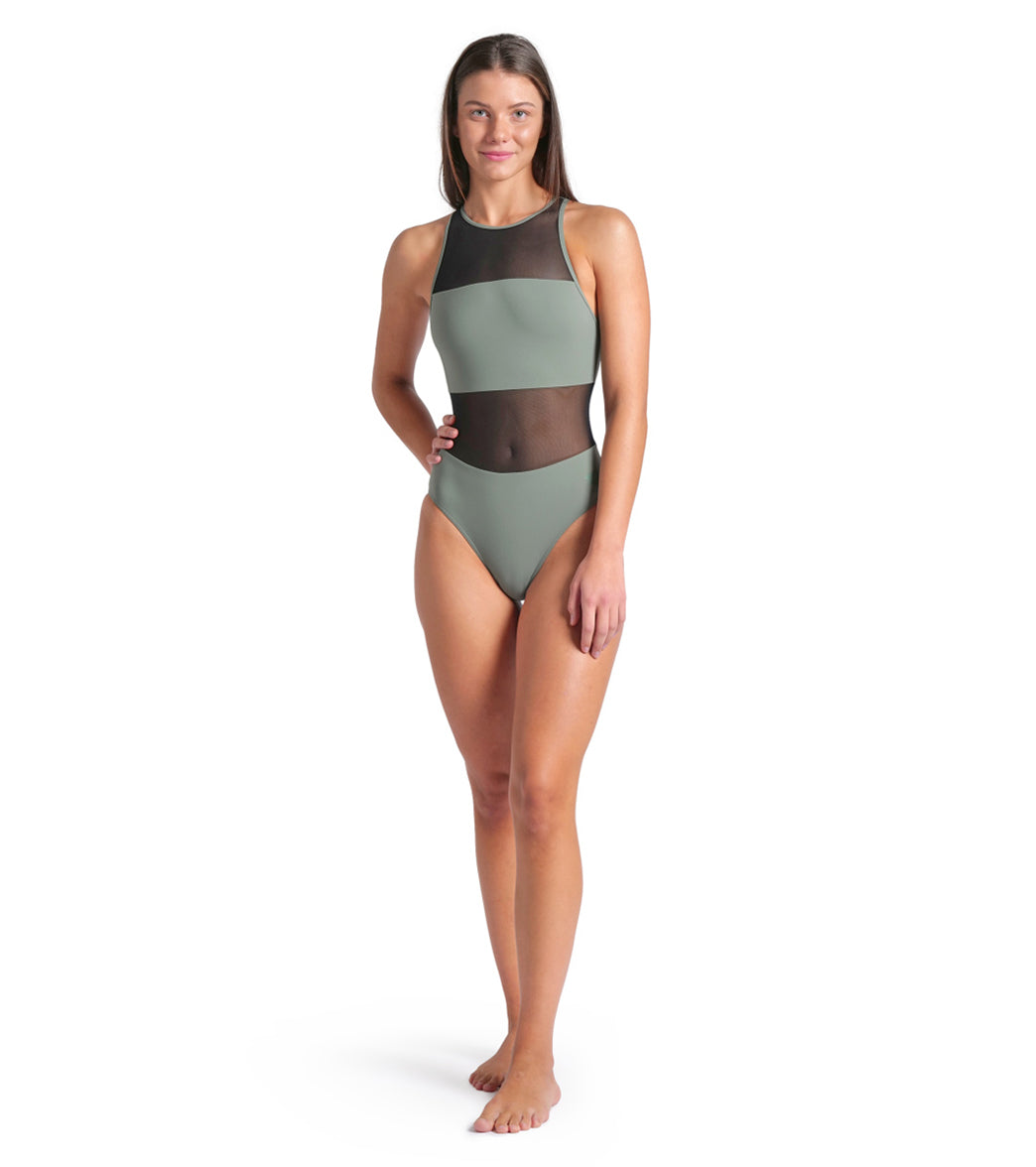 Arena Women's Mesh Panels Vent Back One Piece Swimsuit