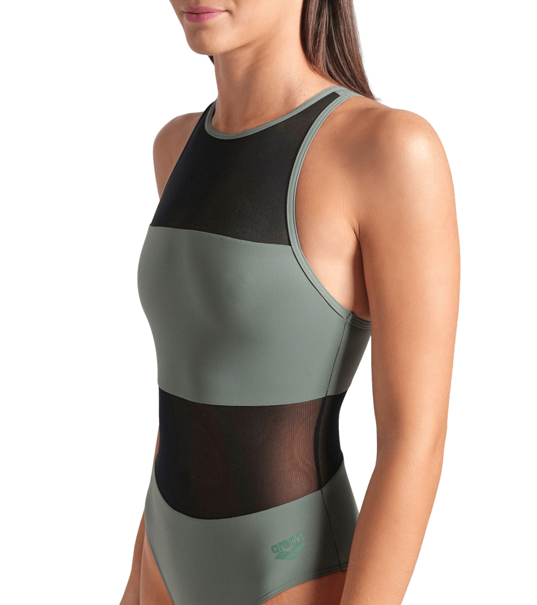 Arena Women's Mesh Panels Vent Back One Piece Swimsuit