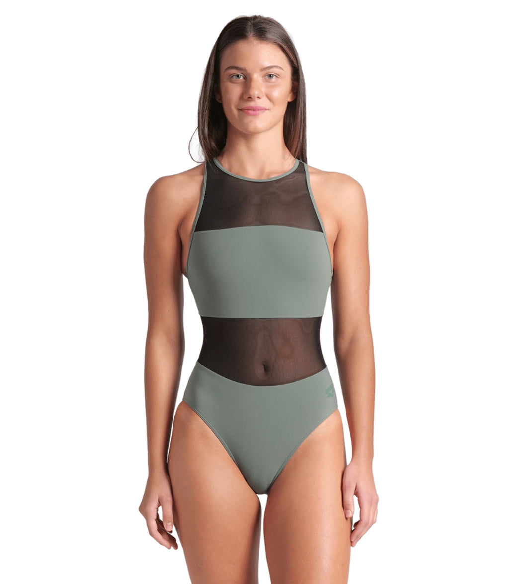 Arena Women's Mesh Panels Vent Back One Piece Swimsuit