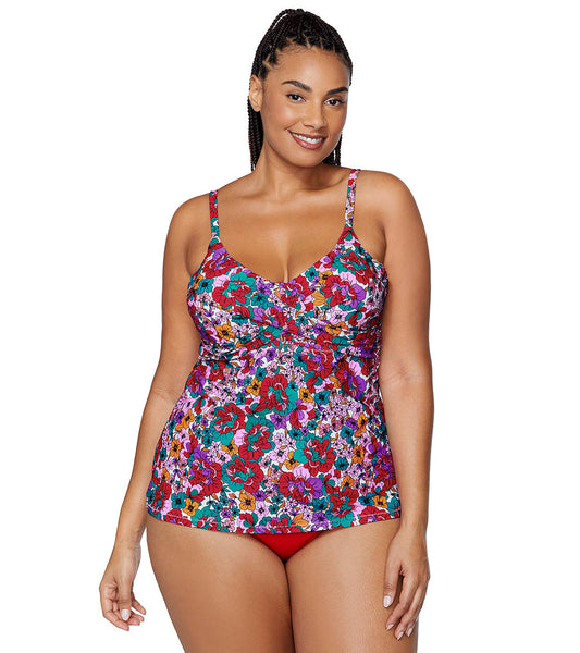 Raisins Women's Brilliant Bloom Aries Plus Size Underwire Tankini Top