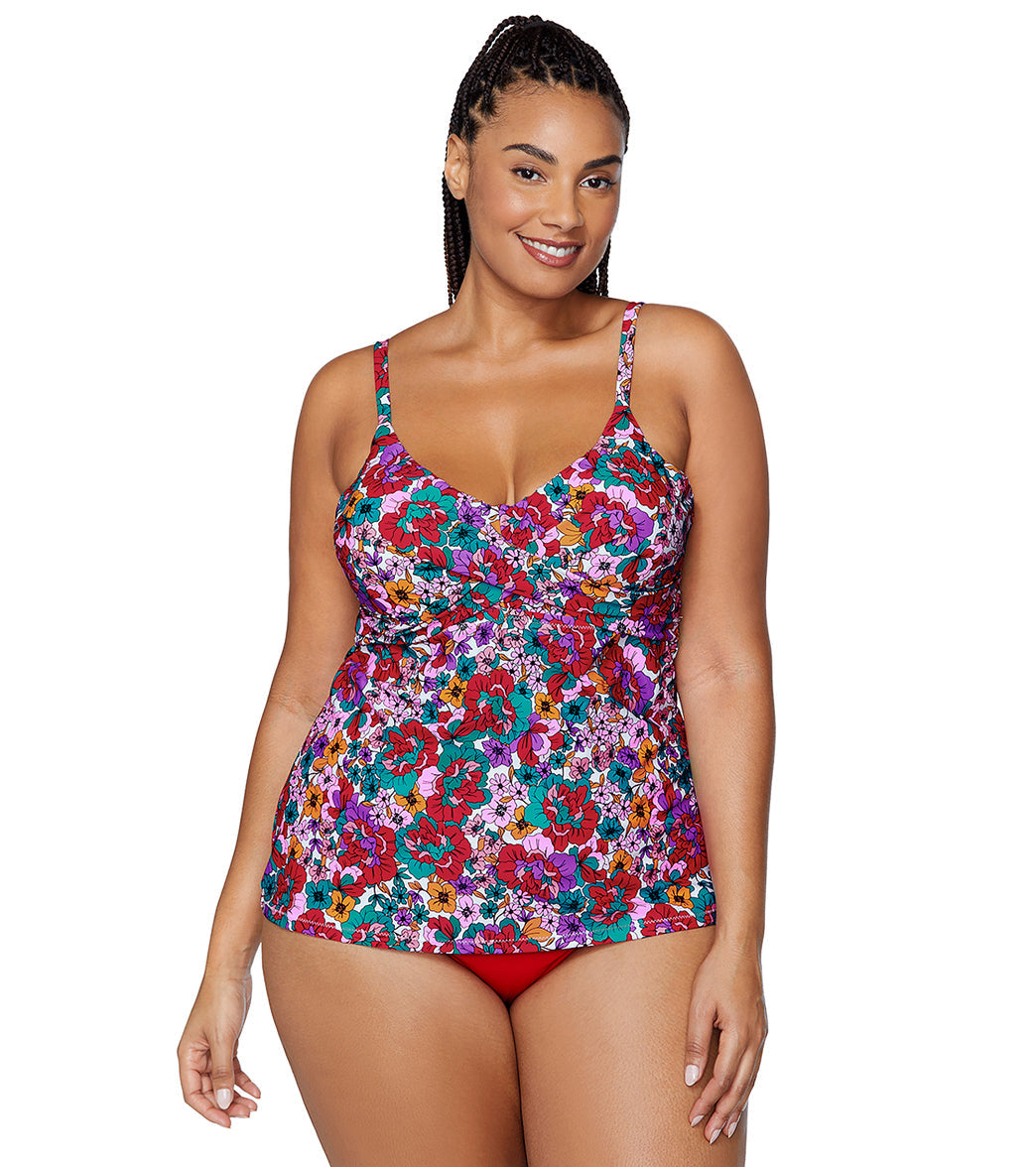 Raisins Women's Brilliant Bloom Aries Plus Size Underwire Tankini Top