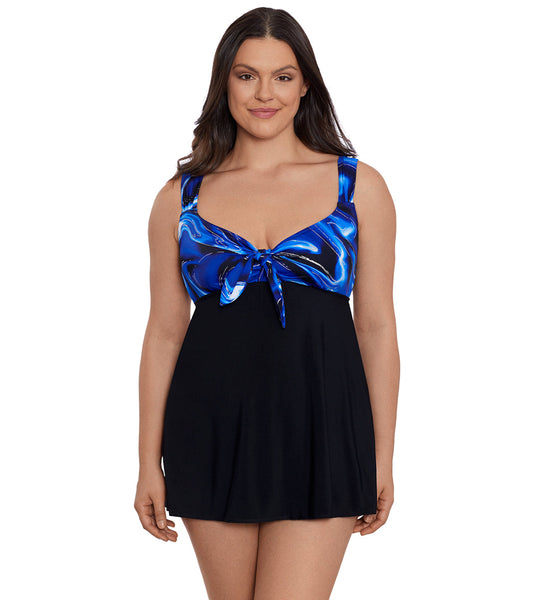 Longitude Women's Infinite Shine Tie Front Long Torso Swim Dress