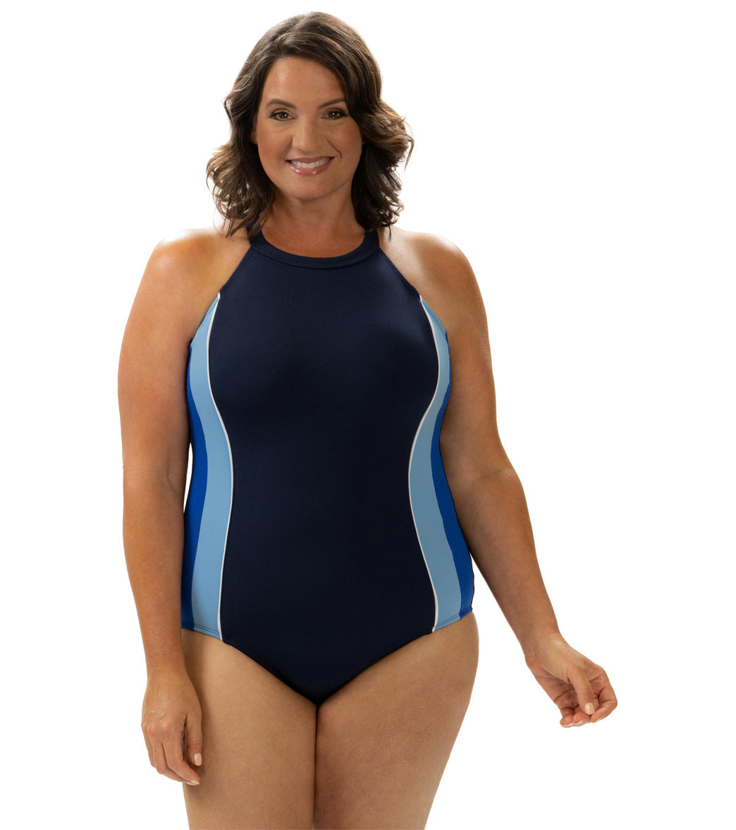 Dolfin Aquashape Women's Color Block High Neck One Piece Swimsuit