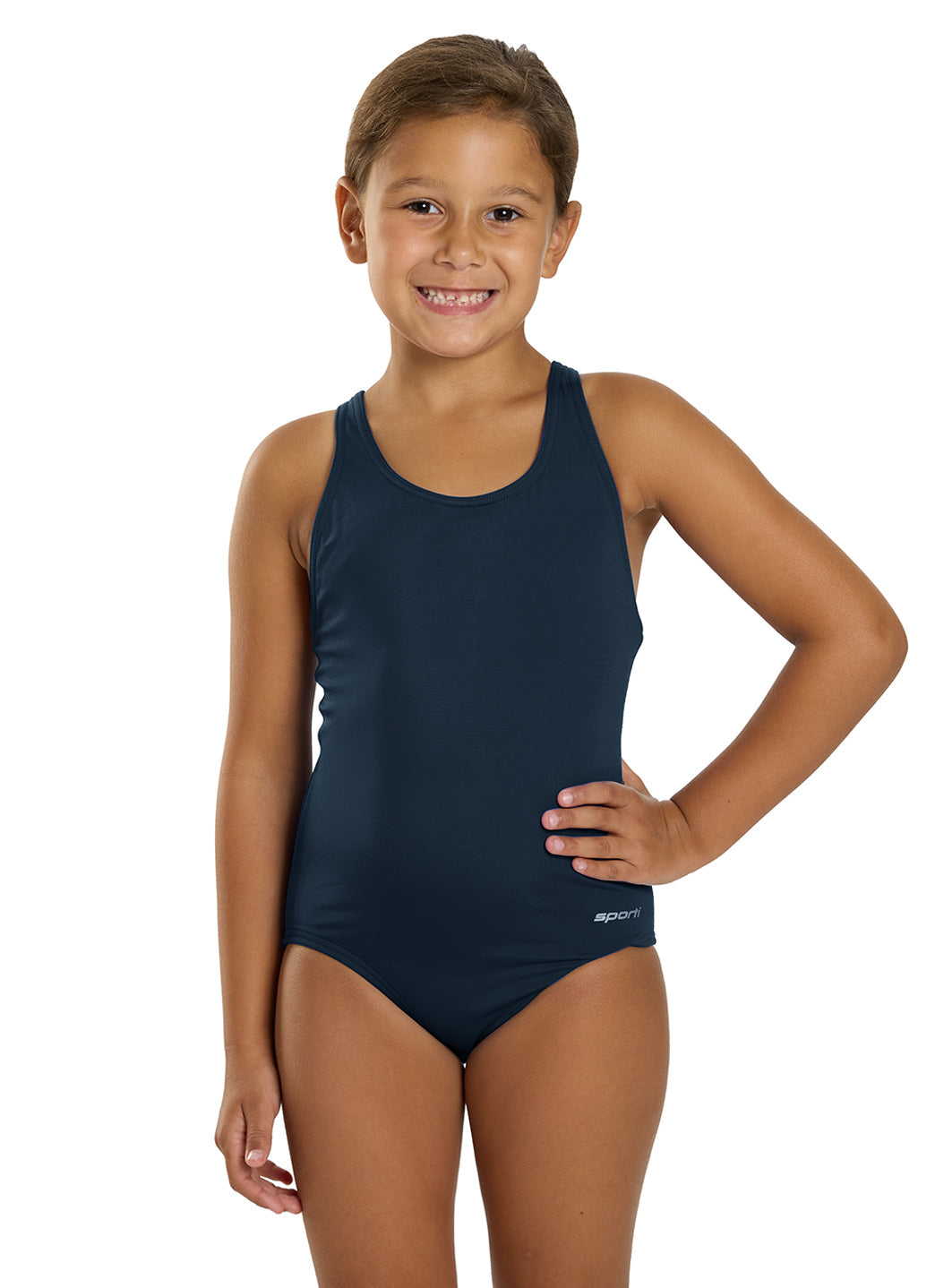 Sporti Girls' Solid Racer Back One Piece Swimsuit (Toddler, Little Kid, Big Kid)