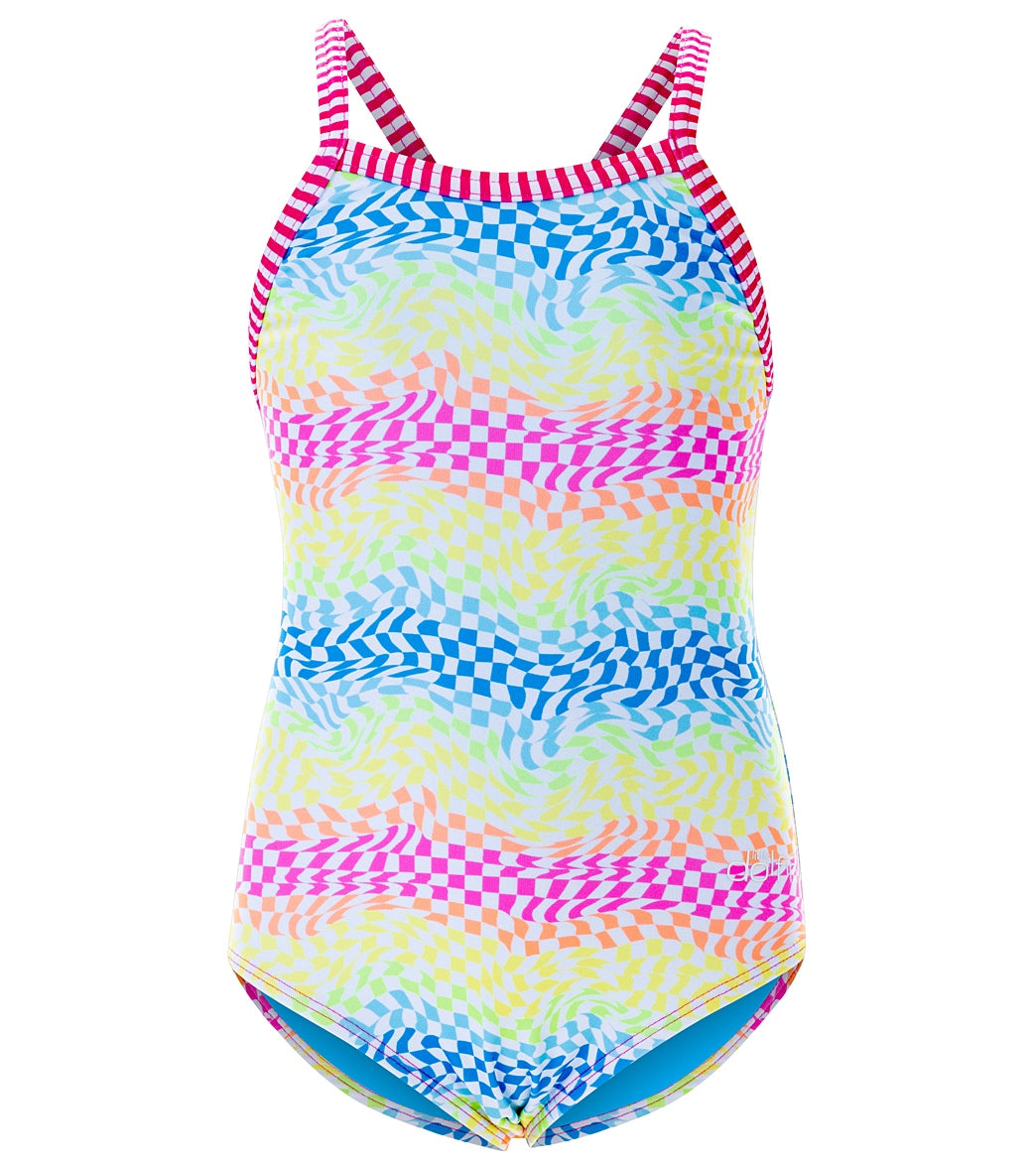 Dolfin Girls' Rainbow Check Printed One Piece Swimsuit (Little Kid)