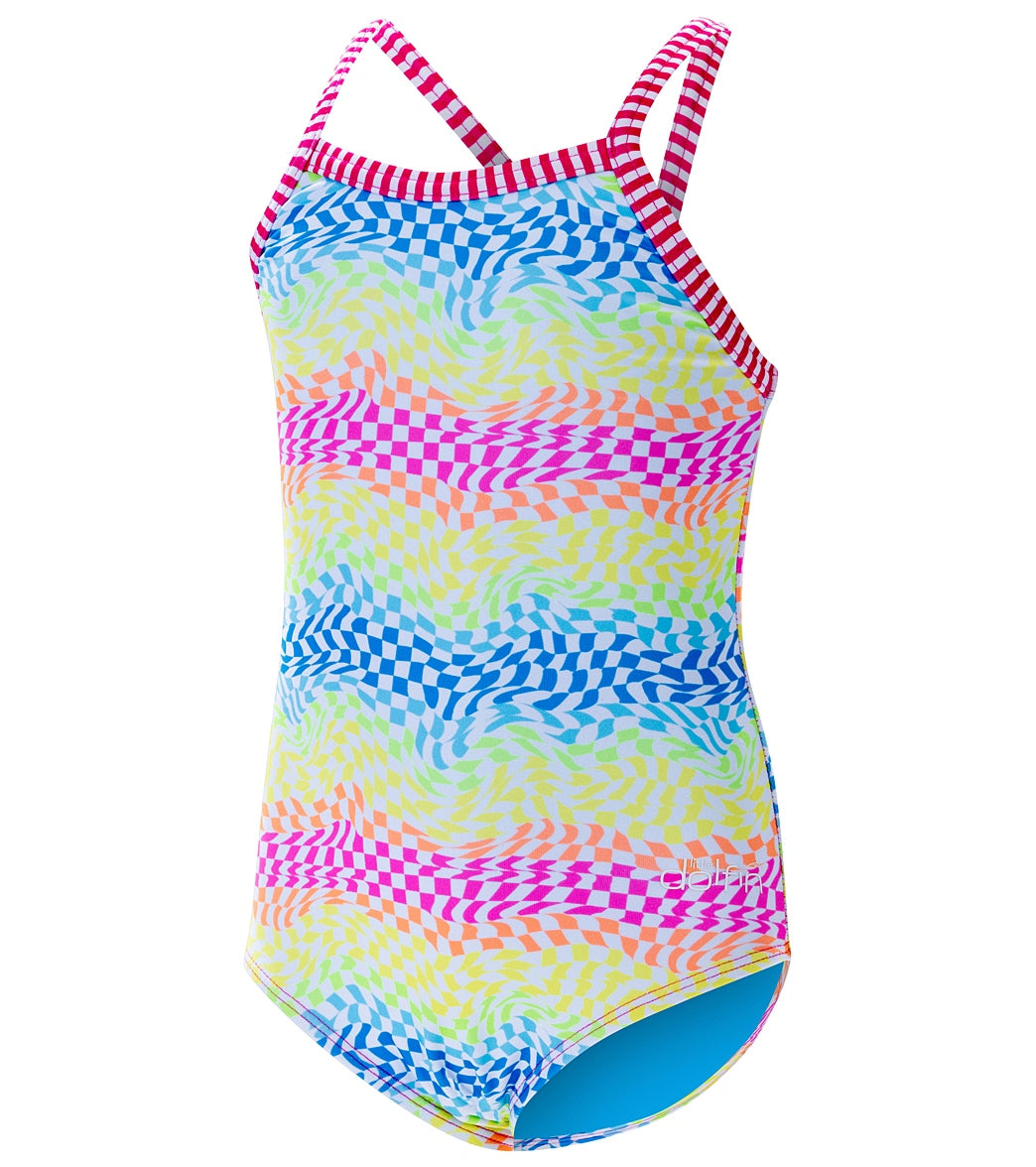 Dolfin Girls' Rainbow Check Printed One Piece Swimsuit (Little Kid)