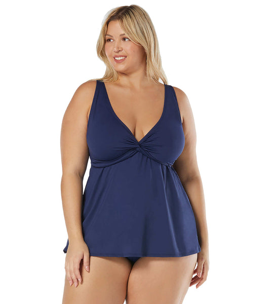 Beach House Women's Plus Size Paloma Beach Solid Willow Flyaway Hem Tankini Top